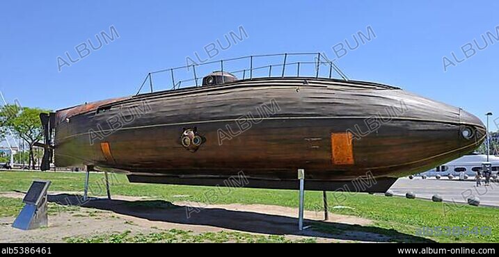 Replica of the Ictineo II, the world's first submarine, inspiration for the Nautilus, Port Vell, Barcelona, Catalonia, Spain, Europe.