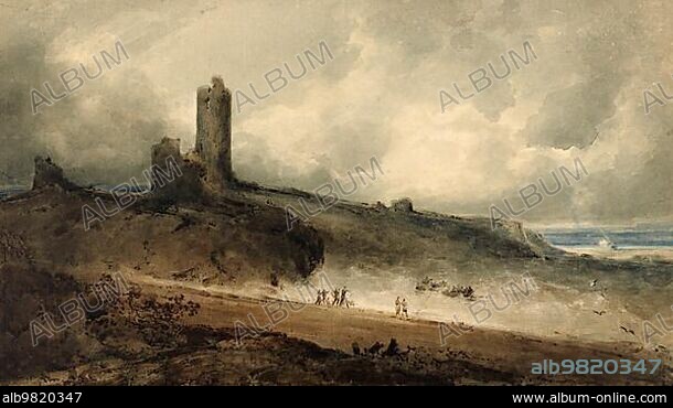 Aberystwyth Castle; Castell Llanbadarn; is a ruined castle in Ceredigion in Wales; c. 1820; Historic; digitally restored reproduction from a 19th century original.