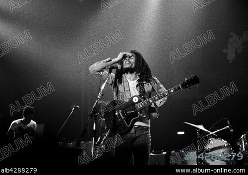 Jamaican musician Bob Marley performing in Munich, 1977.