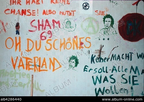 Reportage Punks from East Berlin: graffiti on the walls of an apartment squatted by a group of punks in East Berlin.. 1982.