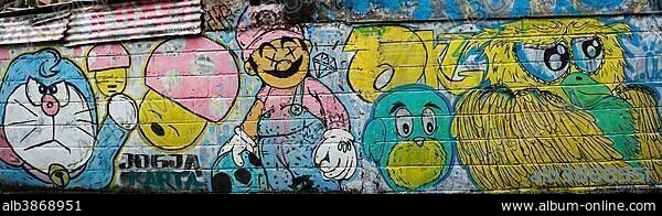 Video game figure Super Mario Graffiti, Colorful graffiti on a wall, Yogyakarta, Java, Indonesia, Asia.
