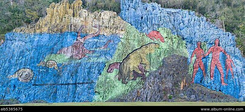 Mural de la Prehistoria, Prehistoric wall, Vinales, Unesco World Heritage Site, Pinar del Rio Province, Cuba, Central America.