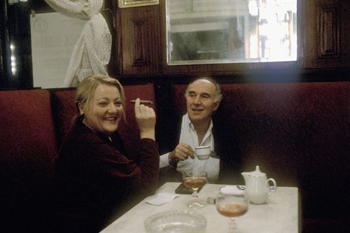 Michel Piccoli and Marianne Sägebrecht on the set of the film 'Martha et moi' directed by Jiri Weiss.. Prague, 1989.