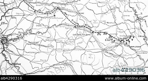 First World War.. Map of the First Battle of the Marne: The French front lines on the 12th September 1914.
