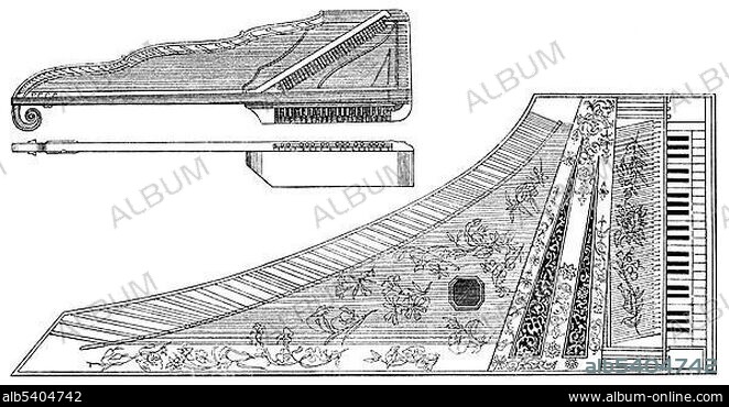 Historical drawing Orphica piano small portable fortepiano from the 18th Century. Album alb5404742