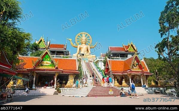 Big Buddha statue at the Wat Phra Yai Ko Pan Temple in Ban Bo Phut, Ko Samui, Thailand, Asia.
