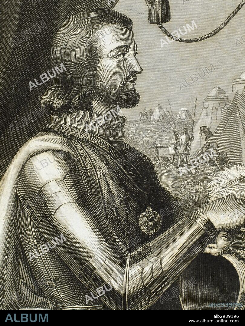 JUAN I (Epila, 1358-Alcalá de Henares, 1390). Rey de Castilla (1379-1390). Hijo de Enrique II y de Juana Manuel de Villena. Al subir al trono se vió implicado, como tradicional aliado de Francia, en la guerra de los Cien Años contra Inglaterra. Grabado.