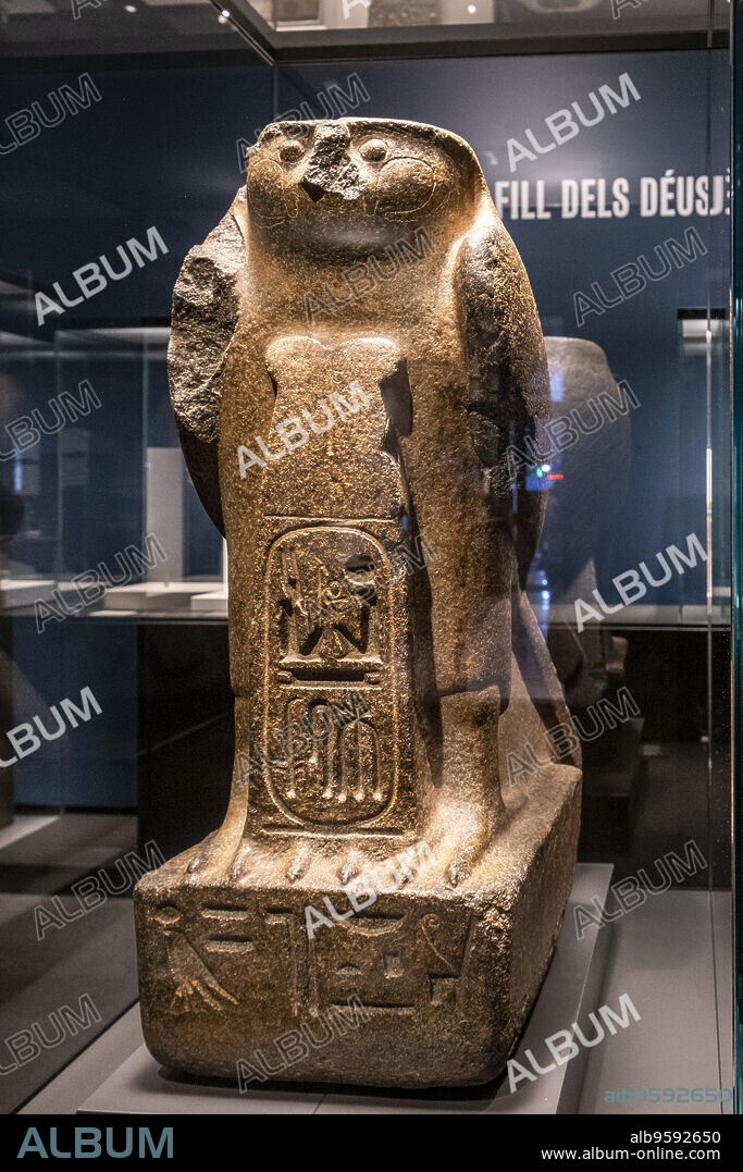 statue of the god Re-Horakhty, granite, Dynasty XIX, reign of Rameses II, 1279-1213 BC, Tell el -Maskhuta, Egypt,(Centre Cultural La Caixa - Palma),collection of the British Museum.