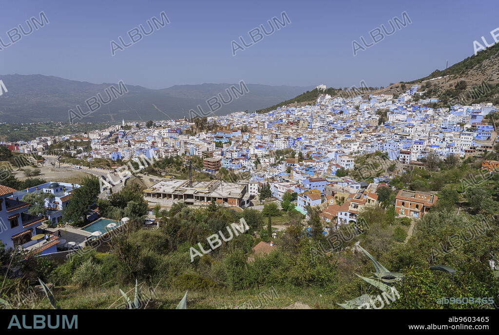 view of the city and Ras el Ma, Chauen,blue town, Rif mountains, morocco, africa.
