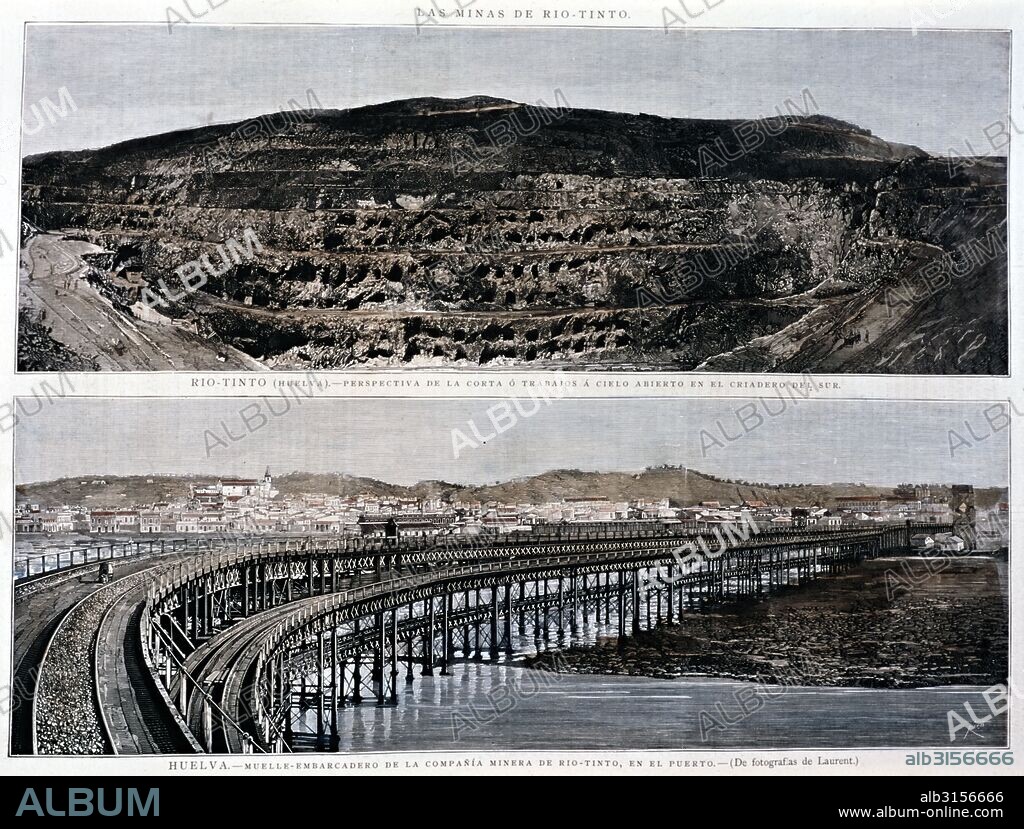 Muelle y perspectiva de la Compañía Minas de Ríotinto. Anónimo español, siglo XIX. Colección Particular, Madrid.