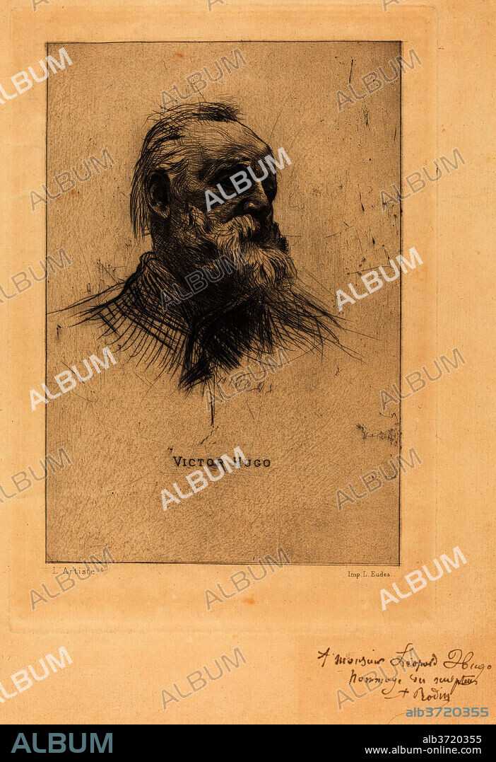 AUGUSTE RODIN. Victor Hugo, De Trois Quarts. Dated: 1884. Medium: drypoint.