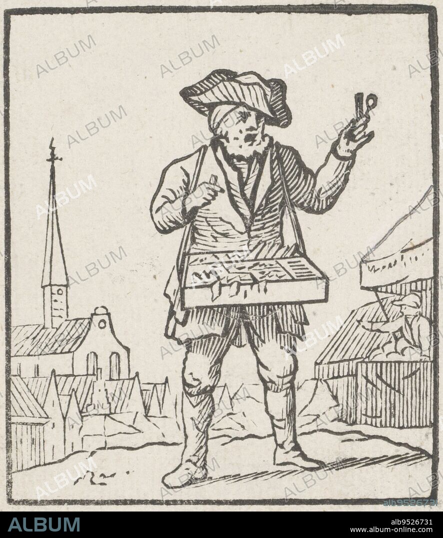Street vendor of eyewear, print maker: Jacob Plügger, intermediary draughtsman: Hendrik Numan, Netherlands, 1805 - 1871, paper, h 93 mm - w 80 mm.
