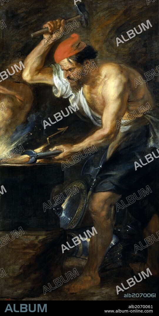 PETER PAUL RUBENS. Pedro Pablo Rubens / 'Vulcano forjando los rayos de Júpiter', 1636-1637, Escuela Flamenca, Óleo sobre Lienzo, 182,5 cm x 99,5 cm, P01676.