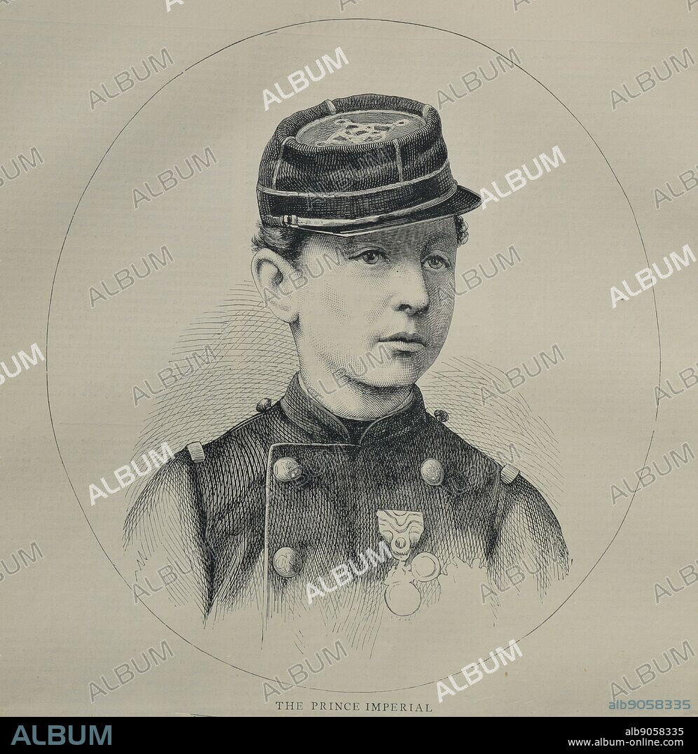 Engraving of the Prince Imperial, Napoléon Eugène Louis Jean Joseph Bonaparte (1856 - 1879). The only child of Emperor Napoleon III of France and his Empress consort Eugénie de Montijo. Dated 1870.