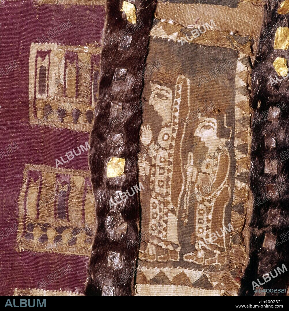 Women at altar, Iranian Fabric on saddle-cover from 'Scythian' Tomb, Pazyryk, c5th century BC. Hermitage, Leningrad.
