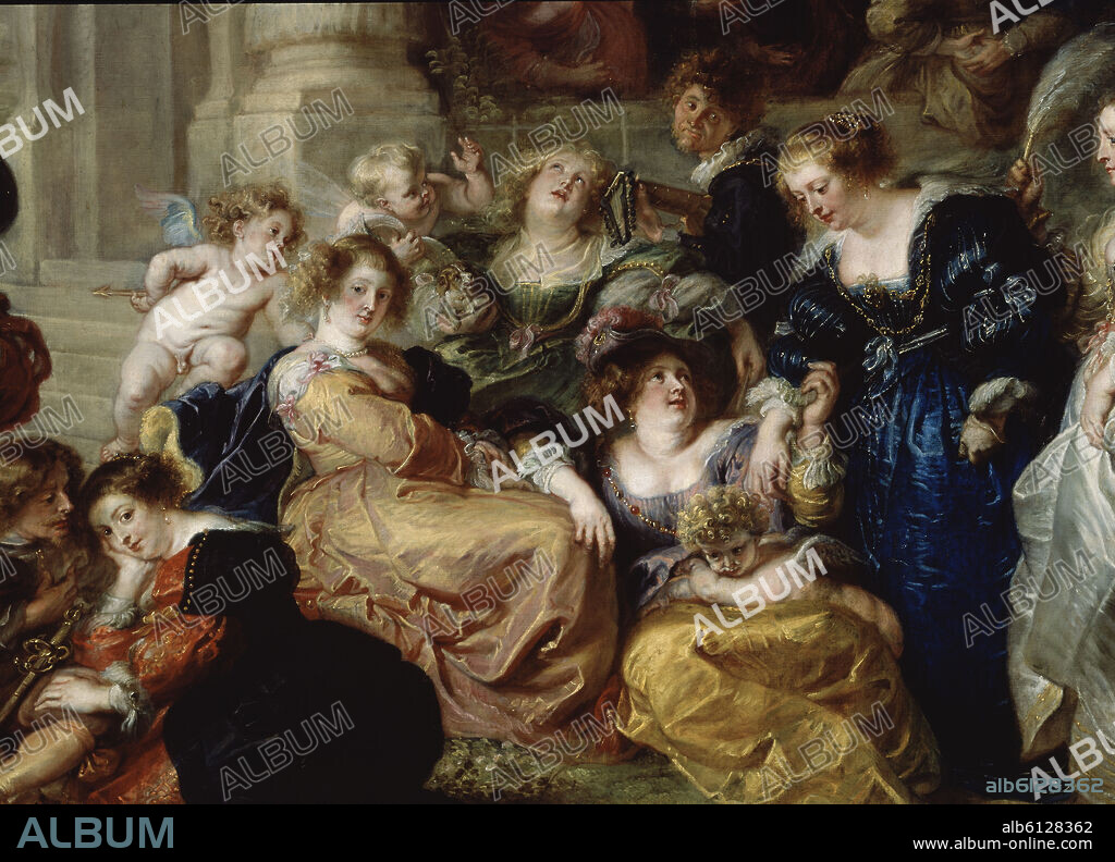 PETER PAUL RUBENS. JARDIN DEL AMOR - DETALLE DE DAMAS SENTADAS Y TAÑEDOR DE LAUD - 1633-1634 - CONJUNTO 2170 - BARROCO FLAMENCO.