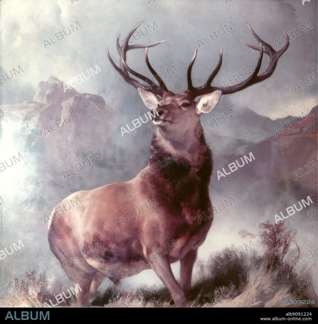 Monarch of the Glen, 1851 (oil on canvas). Artist Landseer, Sir Edwin (1802-73). Location United Distillers and Vintners - Dewar House. Sir Edwin Henry Landseer (March 7, 1802 - October 1, 1873) was a British painter, well known for his paintings of animals - particularly horses, dogs and stags. The best known of Landseer's works, however, are sculptures - the lions in Trafalgar Square, London. ©TopFoto.
