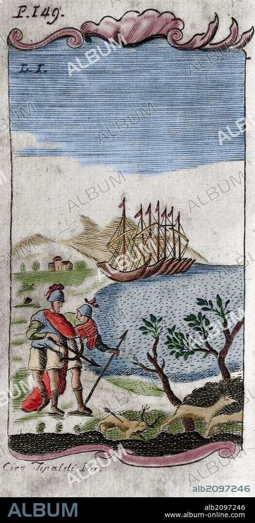 Publius Vergilius Maro ( 70 BC Ð 19 BC), or  Virgil. Ancient Roman poet of the Augustan period. Known for three major works of Latin literature. "The Aeneid". Engraving. Edited in Paris, 1729. Colored.