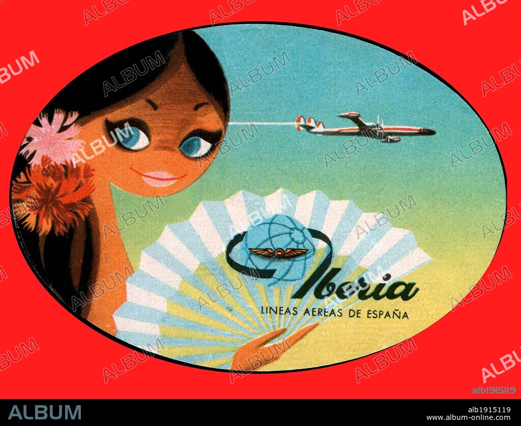Publicidad de Iberia, lineas aéreas de España. Años 1950.