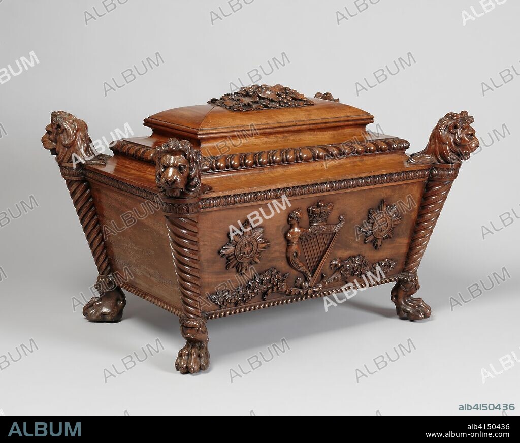 Wine Cooler. Mack, Williams, and Gibton; Irish, 1811-1829; after a design by Francis Johnston; Irish, 1760-1829; Dublin, Ireland. Date: 1816-1826. Dimensions: 106.7 × 64.8 × 76.2 cm (42 × 25 1/2 × 30 in.). Mahogany, lead lining and brass hardware. Origin: Ireland.