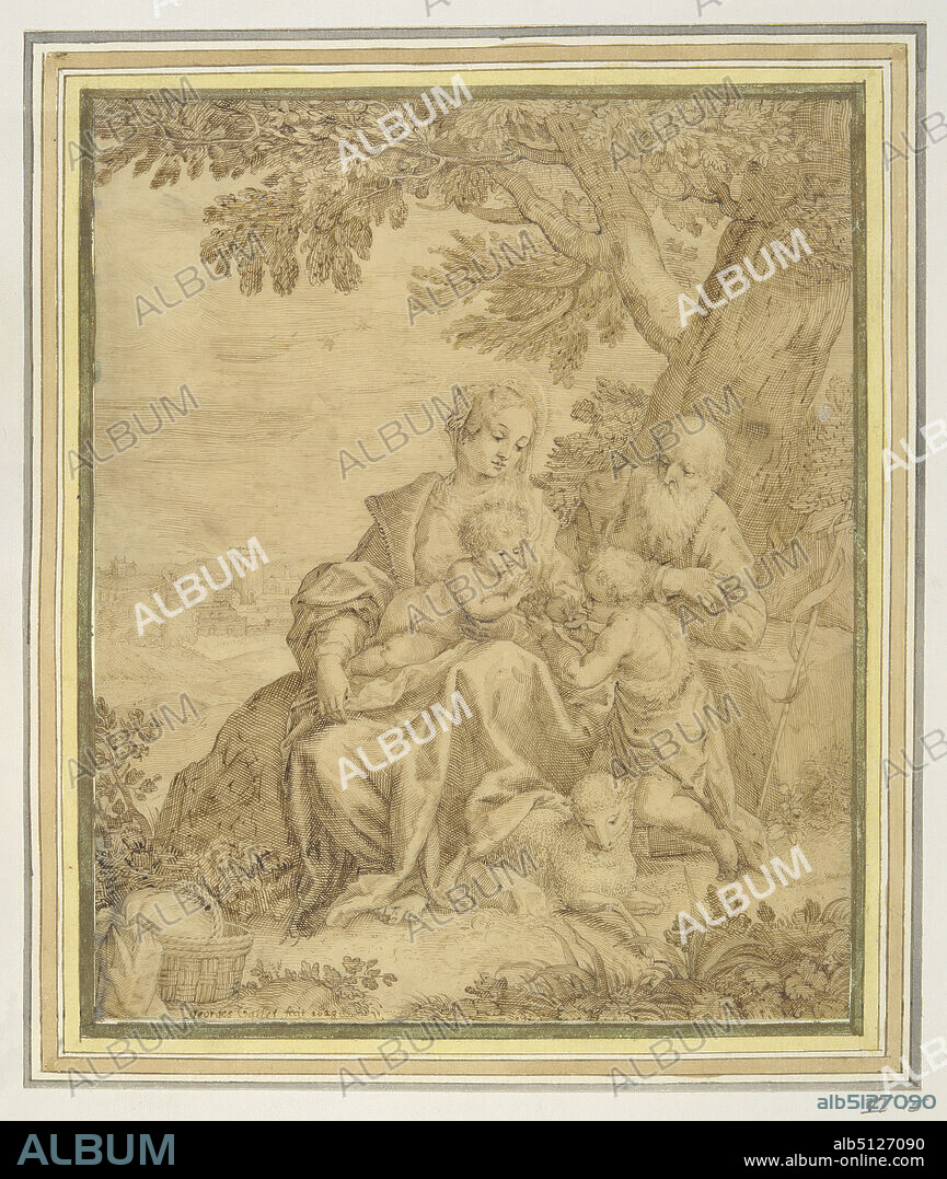 Artist: Georges Vallet, French, Holy Family with Saint John, Pen and brown ink on parchment, Image: 19.5 × 16 cm (7 11/16 × 6 5/16in.), Made in France, French, 17th century, Works on Paper - Drawings and Watercolors.