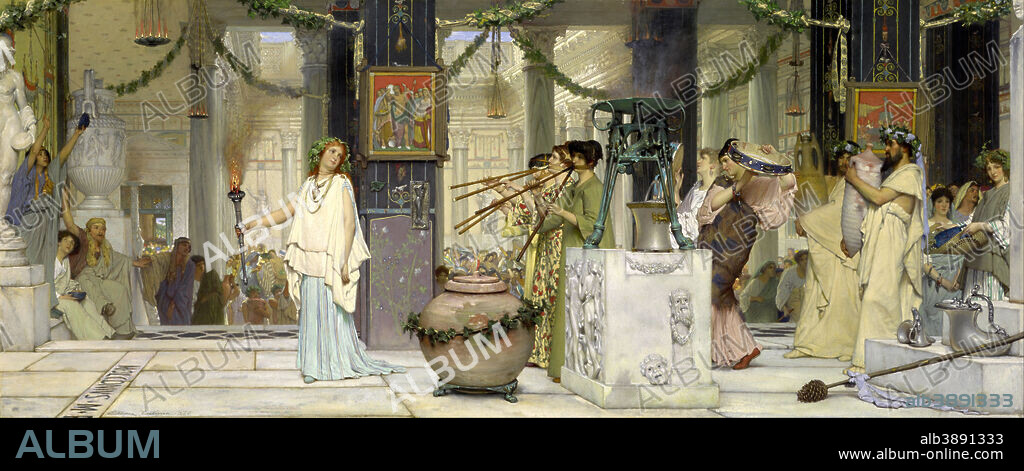 LAWRENCE ALMA-TADEMA. The vintage festival. Date/Period: 1871. Painting. Oil on panel. Height: 510 mm (20.07 in); Width: 1,190 mm (46.85 in).