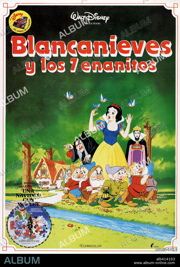 Poster de BLANCANIEVES Y LOS SIETE ENANITOS, 1937 (SNOW WHITE AND THE SEVEN DWARFS), dirigida por WALT DISNEY. Copyright WALT DISNEY PRODUCTIONS.