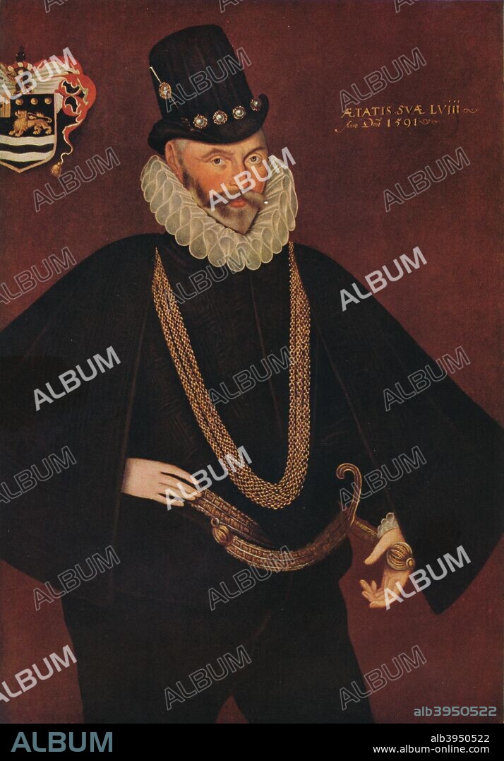 'Sir John Hawkins', 1591. Admiral Sir John Hawkins (1532-1595). Painting held at the Plymouth City Council: Museum and Art Gallery. From The Connoisseur, 1941 edited by H. Granville Fell. [The National Magazine Co. Ltd, London, 1941].