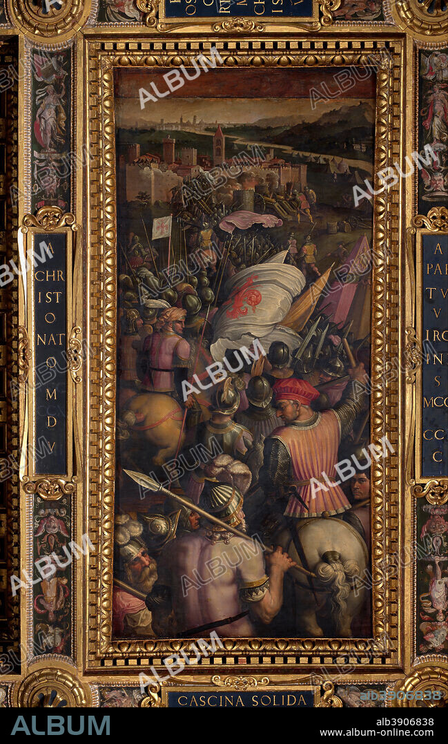 GIORGIO VASARI. Capture of Cascina. Date/Period: 1563 - 1565. Oil painting on wood. Height: 540 mm (21.25 in); Width: 250 mm (9.84 in).