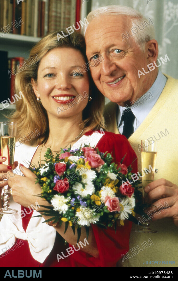 The alto actor Gunther Phillip posing with his wife Gisela Kirchberg for a photo, Cologne circa 1992.