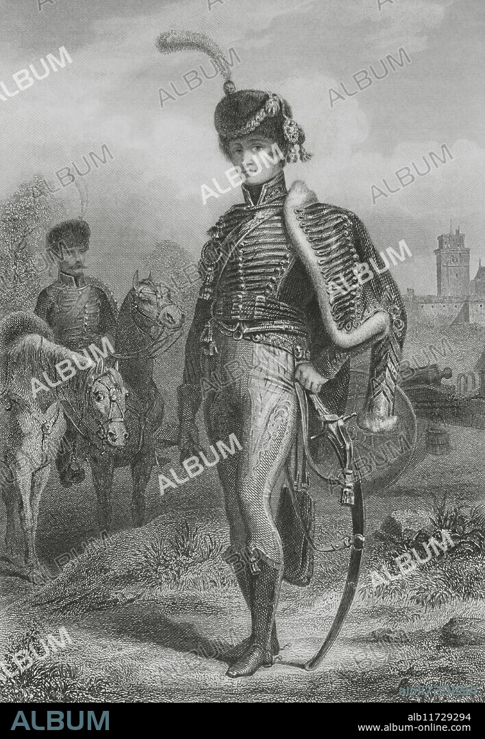 EUGÈNE CHARPENTIER (1811-1890). FRENCH PAINTER. FRANÇOIS ADOLPHE BRUNEAU AUDIBRAN (1810-1883). FRENCH ENGRAVER.. Gérard Duroc (Géraud Christophe Michel du Roc) (1772-1813). French general. Portrait of Duroc as commander of artillery of the Consular Guard (Garde Consulaire). Drawing by Eugène Charpentier. Engraving by Audibran. "Histoire du Consulat et de l'Empire" (History of the Consulate and the Empire of France under Napoleon), by A. Thiers. Volume III. Published in Paris, 1845.