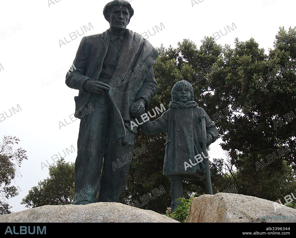 Monumento al exilio, Mariano Gracia y su hija coja Alicia. La Vajol, Girona.