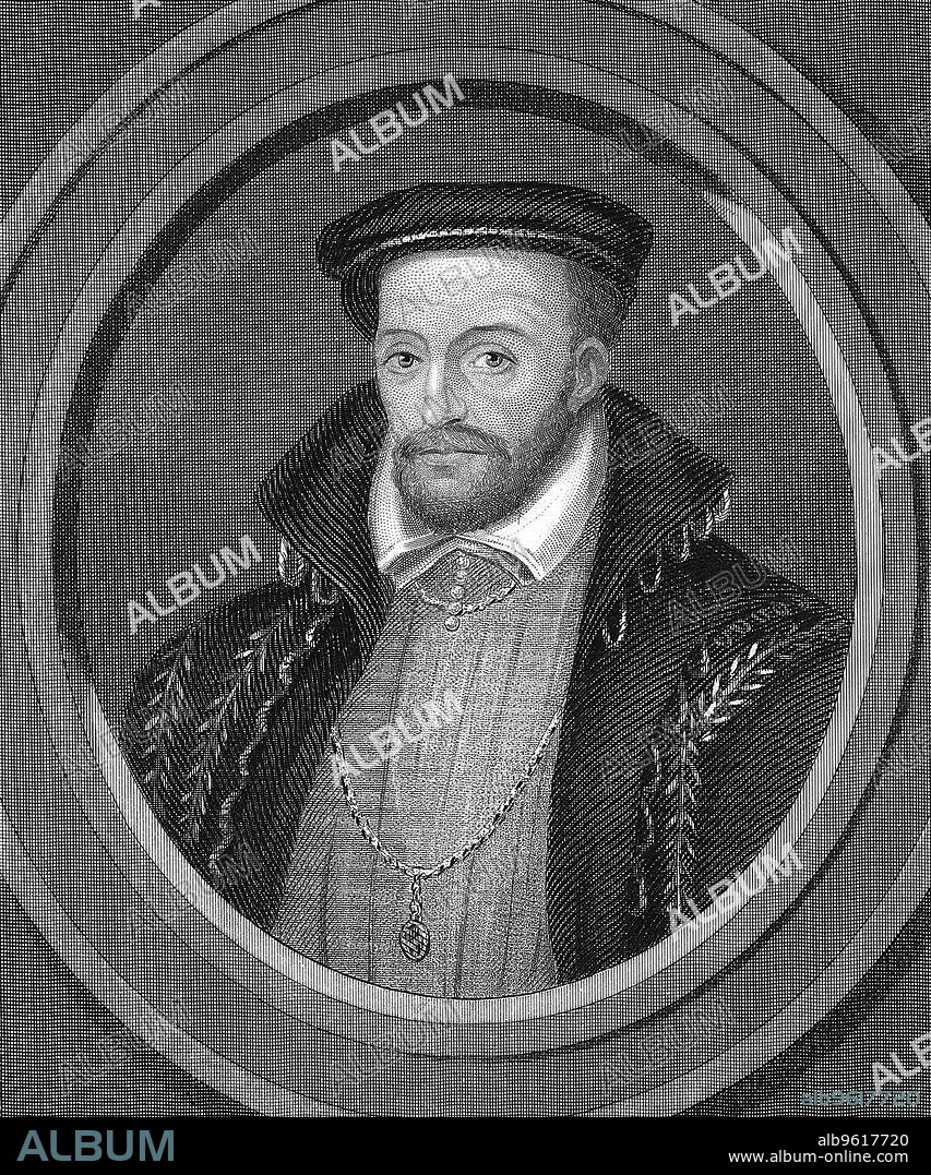 Gaspard de Coligny, 16th century French Huguenot admiral, 1851. Already wounded by a previous attempt on his life, Coligny (1517-1572) was murdered in his room in the presence of the Catholic Duc de Guise in the St Bartholomew's Day Massacre on 23 August 1572. Afterwards, the massacre spread to ordinary Huguenots, initially in Paris, but later across much of the country, with Catholic mobs murdering tens of thousands of Protestants.