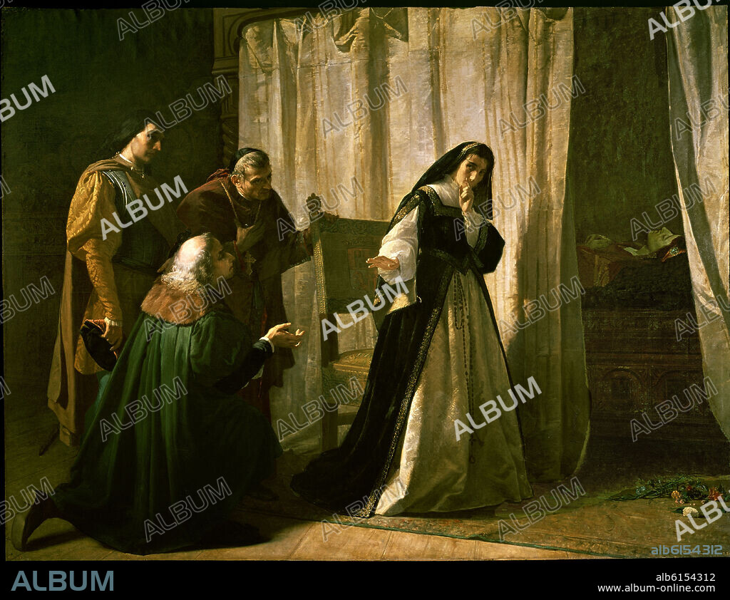 LORENZO VALLES. LA LOCURA DE DOÑA JUANA - DEMENCIA DE DOÑA JUANA DE CASTILLA (1866) O/L 2,38 X 3,13 M.