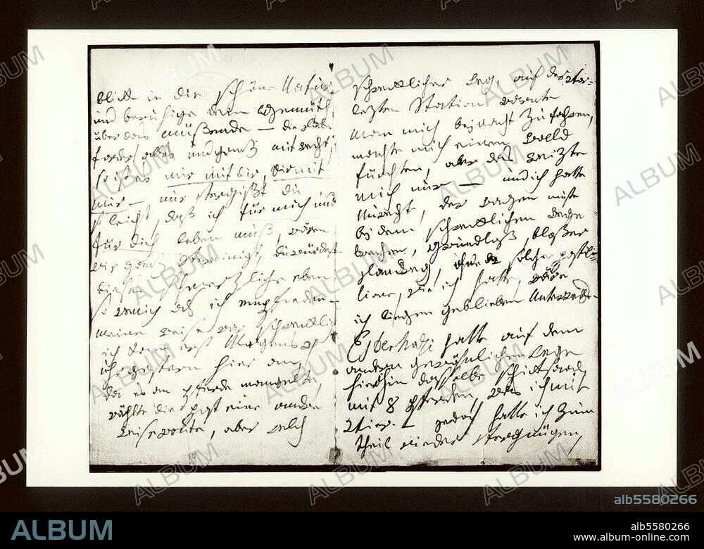 Beethoven, Ludwig van Komponist, 1770-1827. Beethovens sog. "Brief an die unsterbliche Geliebte", vermutl. Bad Teplitz, 6./7. Juli (1807?); 2. Doppelseite vom 6. Juli morgens: " (...) blick in die schöne Natur und beruhige Dein Gemüt über das Müssende - die Liebe fordert alles und ganz mit Recht (....) ". Berlin, Staatsbibliothek Preußischer Kulturbesitz.