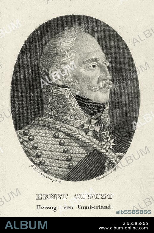 Ernest Auguste, duc de Cumberland, roi de Hanovre (à partir de 1837). Londres 5.6.1771 - Hanovre 18.11.1851. Portrait. Pointillé, de Rosmäsler le Jeune d'ap. G.L. Saunders, 1833.