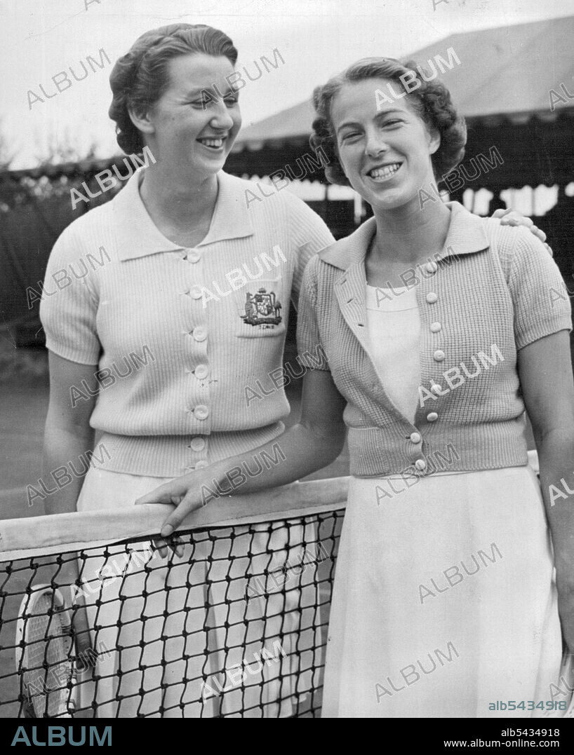 Wynne Winner: Miss Nancy Wynne (left), Australian Tennis star, and Miss Margot Lumb, of Great Britain, who conquered Helen Jacobs in the current U.S. Tennis Championships at Forest Hills, shown after match Sept. 15 which Miss Wynne won, going into the semi-final. September 15, 1938. (Photo by Associated Press Photo).