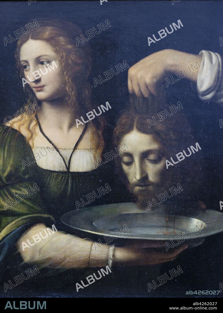 Salomé recibiendo la cabeza del Bautista, Bernardino Luini,. Principio del siglo XVI. Óleo sobre tabla, Museo del Louvre,museo nacional de Francia, Paris, France,Western Europe.