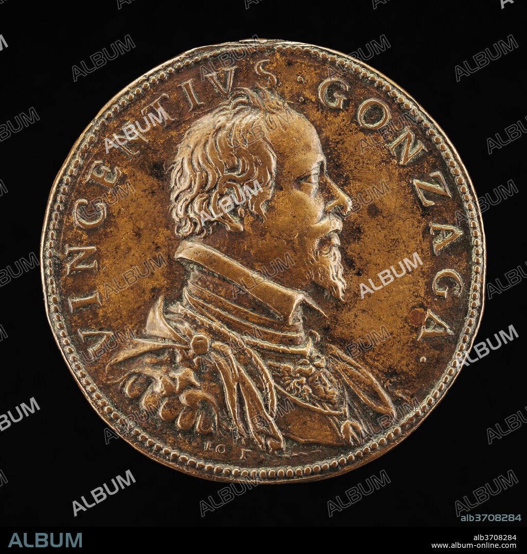 GASPARE MOLA. Vincenzo Gonzaga, 1562-1612, 4th Duke of Mantua 1587 [obverse]. Dimensions: overall (diameter): 4.29 cm (1 11/16 in.)  gross weight: 15.31 gr (0.034 lb.)  axis: 12:00. Medium: bronze.