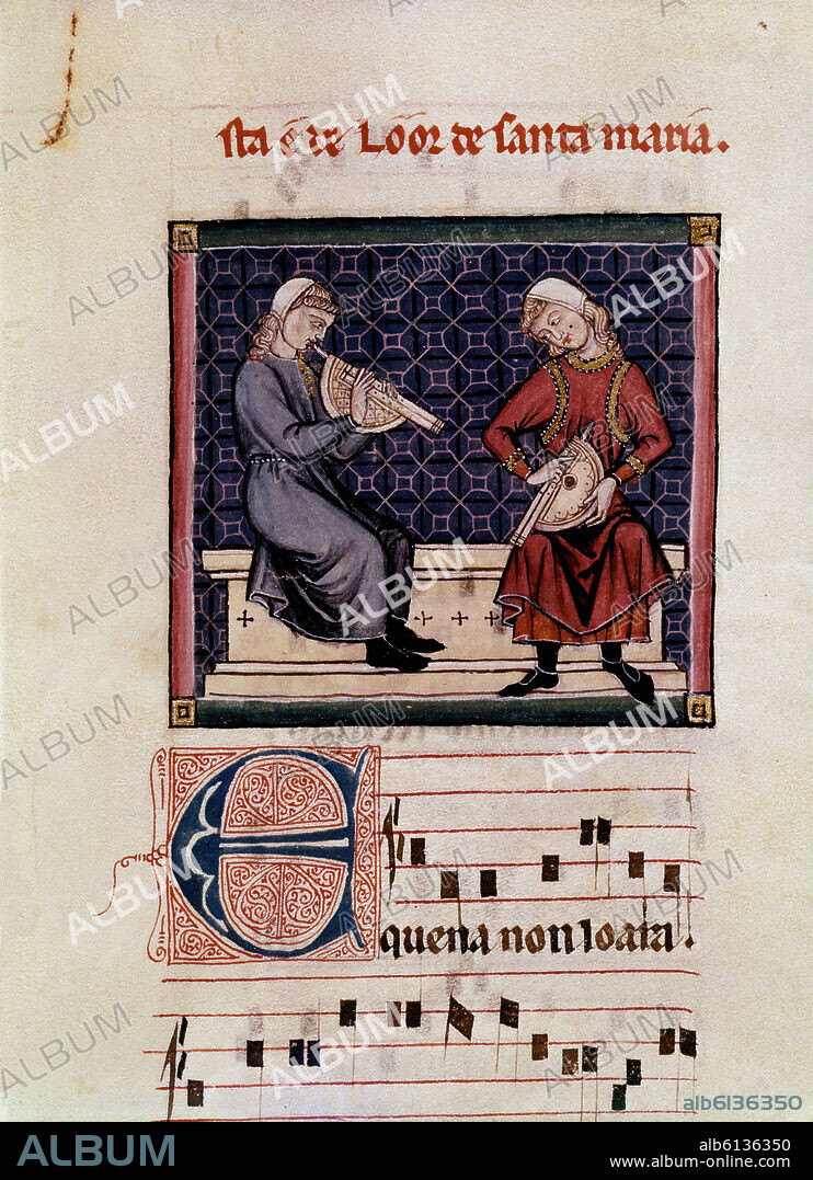 ALFONSO X DE CASTILLA EL SABIO. M.B.I.2-CANTIGAS DE SANTA MARIA. CODICE DE LOS MUSICOS  Nº 340 - ALBOGUES - SIGLO XIII.