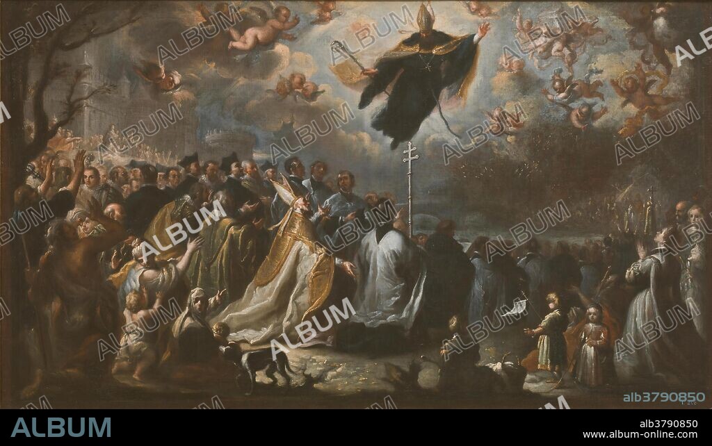 MIGUEL JACINTO MELÉNDEZ. Miguel Jacinto Meléndez / 'San Agustín conjurando una plaga de langosta'. 1734. Óleo sobre lienzo, 85 x 147 cm.