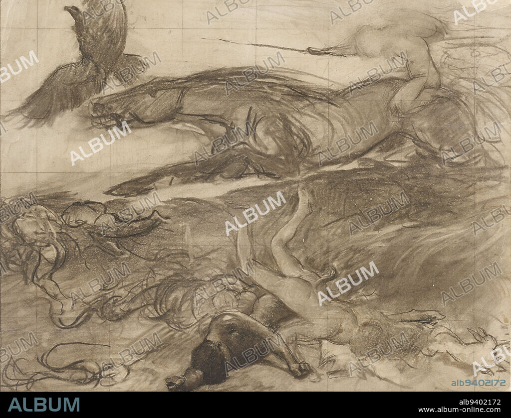 Illustration for the Book of Revelation (?), c. 1890-1910, Giulio Aristide Sartorio, Italian, 1860 - 1932, 15 x 19 in. (38.1 x 48.26 cm) (sheet, irregular), Charcoal and black chalk on wove ivory paper, Italy, 19th-20th century.