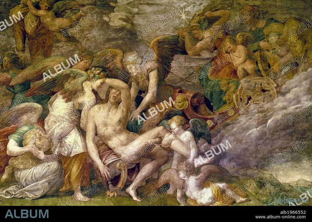 Death of Adonis, fresco by Francesco Primaticcio (1504-1570) and Rosso Fiorentino (1495-1540), Chateau de Fontainebleau (a World Heritage Site by UNESCO, 1981). France, 16th century.