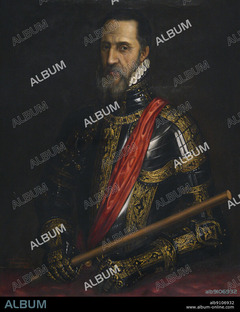 MARIANO OLIVER AZNAR (1863-1927). SPANISH PAINTER.. Fernando Alvarez de Toledo y Pimentel (Piedrahita, Avila, 1507 - Tomar, 1582). Militar español. Tercer Duque de Alba de Tormes. Grande de España y caballero de la Insigne Orden del Toisón de Oro. Fue nombrado virrey de Nápoles en 1536. Jefe del ejército y gobernador militar en Flandes (1567-1573). Dirigió las operaciones militares contra el Prior de Crato en Portugal. Retrato del Capitán General don Fernando Alvarez de Toledo y Pimentel, Gran Duque de Alba. Oleo sobre lienzo por Mariano Oliver Aznar (1863-1927), 1915. Museo del Ejército. Toledo. España.