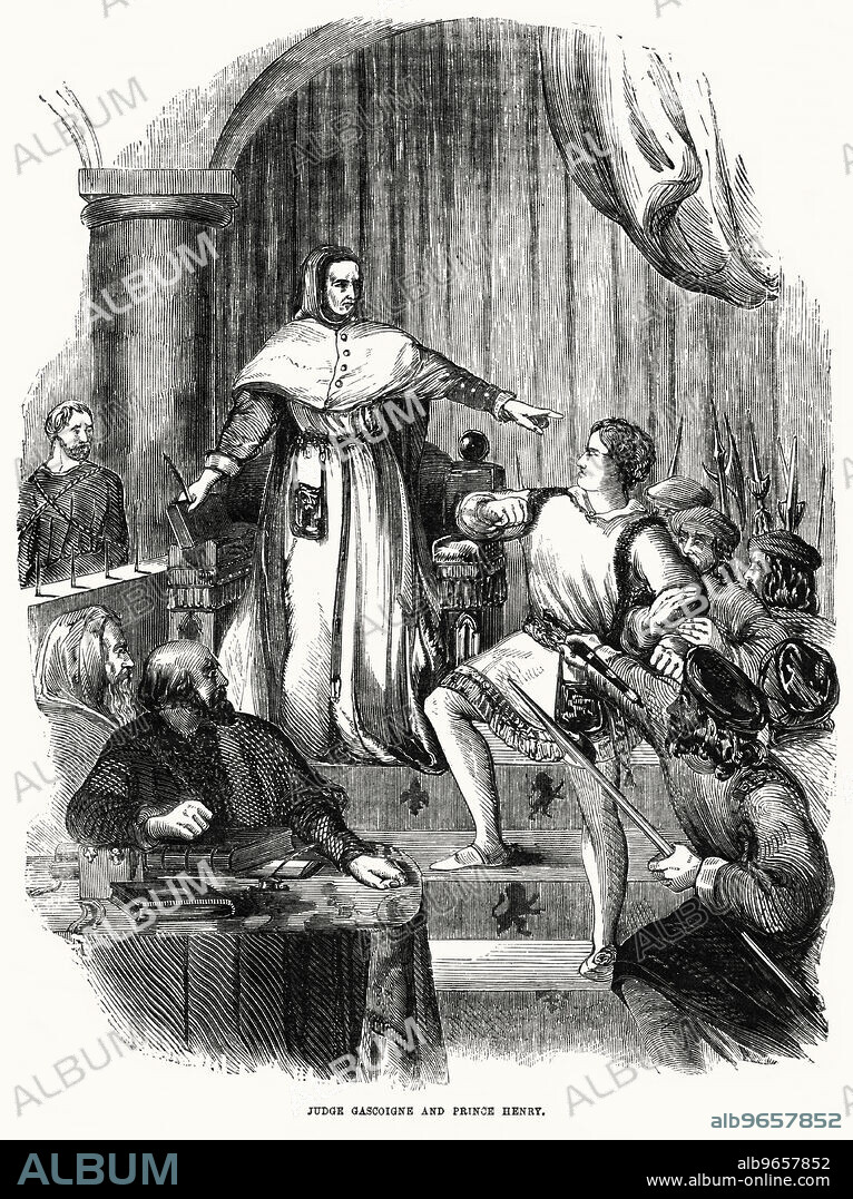 Judge Gascoigne and Prince Henry, Illustration from John Cassell's Illustrated History of England, Vol. I from the earliest period to the reign of Edward the Fourth, Cassell, Petter and Galpin, 1857.