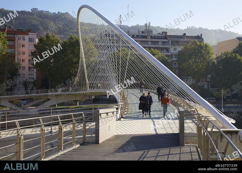 Zubizuri bridge by Santiago Calatrava, Bilbao. Biscay, Euskadi, Spain.
