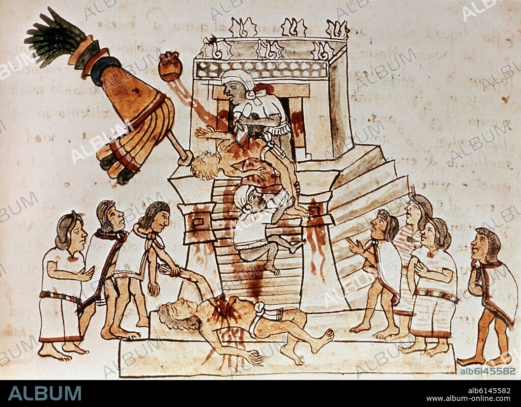 CODICE NUTTAL - SACRIFICIO AL DIOS DE LA GUERRA Y AL SOL HUITZILOPOCHTLI - CODICE AZTECA FECHADO ALREDEDOR DEL SIGLO XIV.