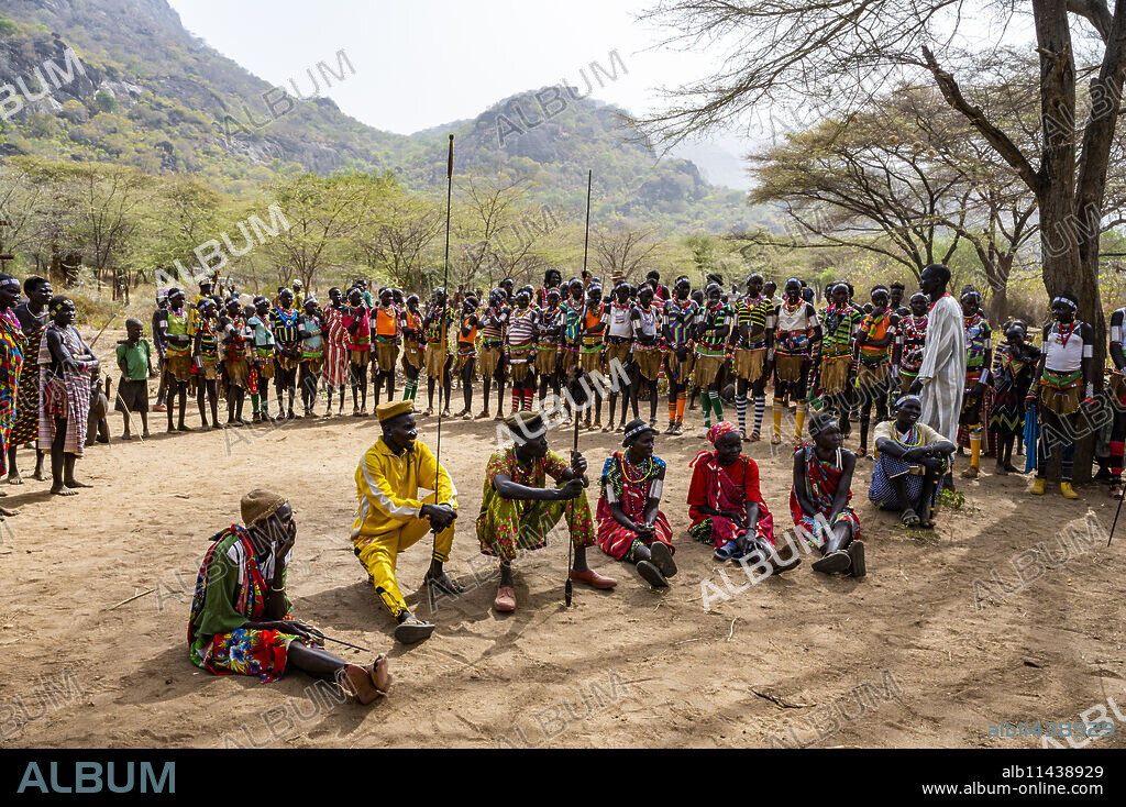 Assembly of a Laarim tribe, Boya Hills, Eastern Equatoria, South Sudan, Africa.