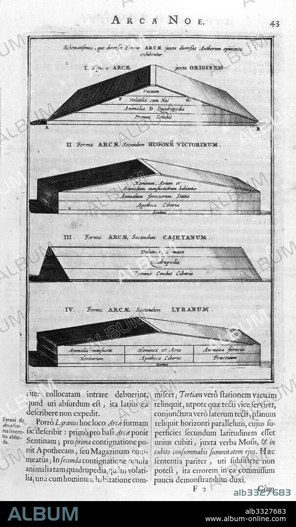 Arca Noe, (building the ark), by Athanasius Kircher (1602-1680). Published Amsterdam 1675. Athanasius Kircher, a Jesuit, was a polymath and Jesuit. The Arca Noe was based on strict Catholic orthodoxy. In it, he describes the condition of the world before and after the great Flood, lyrically relates the actions of Noah, and goes to great lengths to depict the Ark itself.