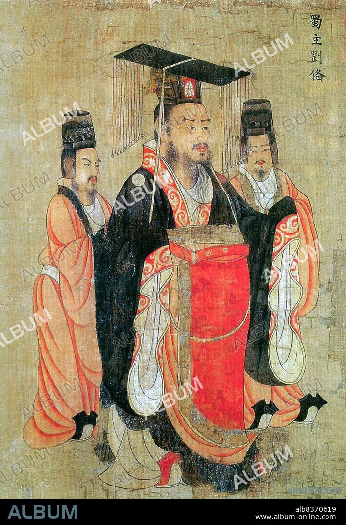 Liu Bei (161 21 June 223 CE) was a warlord, military general and later as Emperor Zhaolie the founder of the state of Shu Han during the Three Kingdoms era of Chinese history. Despite having a later start than his rivals and lacking both the material resources and social status they commanded, Liu overcame his many defeats to carve out his own realm, which at its peak spanned modern day Sichuan, Guizhou, Hunan, part of Hubei and part of Gansu.<br/><br/>. Yan Liben (WadeGiles: Yen Li-pen, c. 600-673), formally Baron Wenzhen of Boling, was a Chinese painter and government official of the early Tang Dynasty. His notable works include the Thirteen Emperors Scroll and Northern Qi Scholars Collating Classic Texts. He also painted the Portraits at Lingyan Pavilion, under Emperor Taizong of Tang, commissioned in 643 to commemorate 24 of the greatest contributors to Emperor Taizong's reign, as well as 18 portraits commemorating the 18 great scholars who served Emperor Taizong when he was the Prince of Qin. Yan's paintings included painted portraits of various Chinese emperors from the Han Dynasty (202 BC-220 AD) up until the Sui Dynasty (581-618) period.